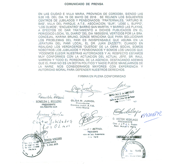 Jubilados le responden a la edil Karina Bruno