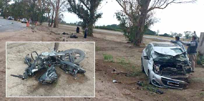 Un joven motociclista perdió la vida al chocar de frente contra un auto