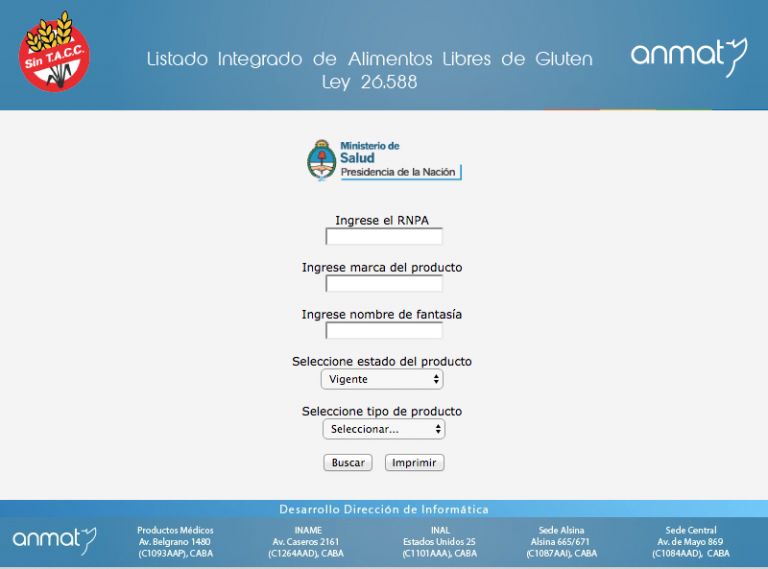 Registro de alimentos libres de gluten en la web