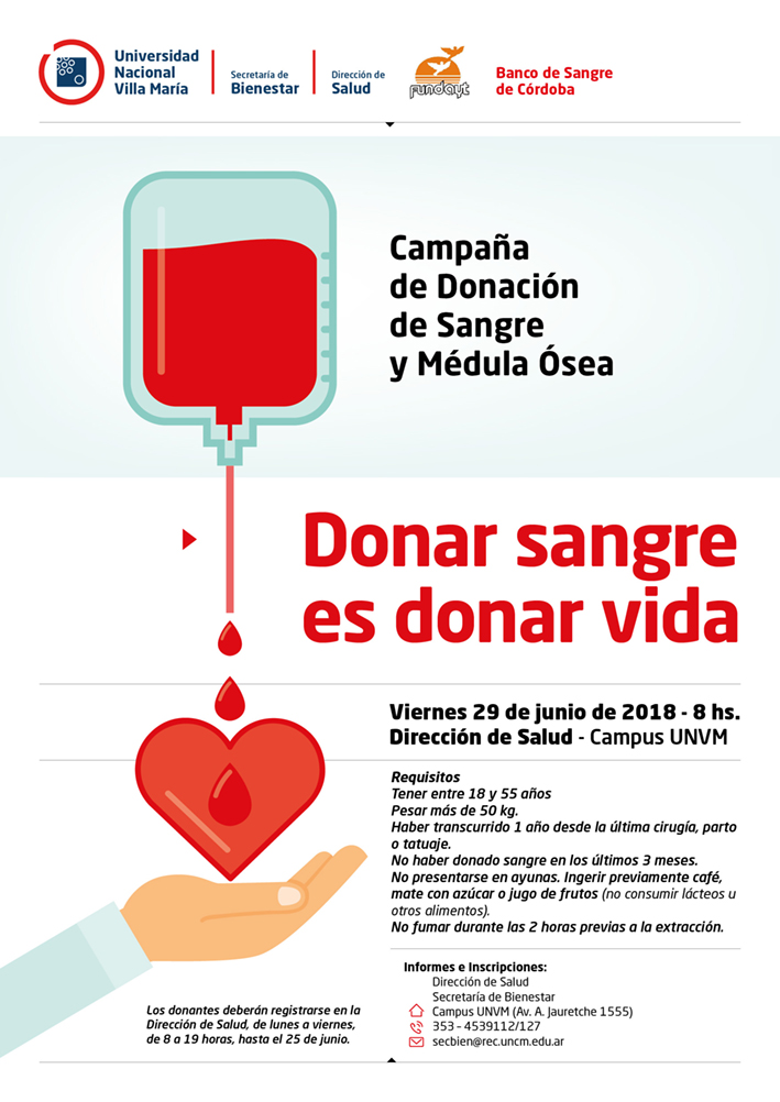Campaña de donación de sangre y médula ósea en la UNVM